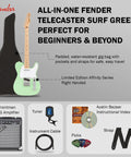 Fender Surf Green Telecaster, gig bag, amp, tuner, cable, strap, picks, DVD - Affinity Telecaster Surf Green Dope Gear Bundle With Frontman 10G Amp Gig Bag Tuner Instrument Cable Strap Picks And Instructional DVD Lightweight Player Friendly Electric Guitar Kit For Beginners And Pros.