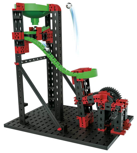 Dynamic XM Construction Set Multi With 280 Parts For Marble Run Builds showing adjustable launch pad and rotary funnel.
