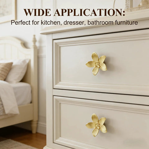 2 Pack Gold Flower Drawer Knobs For Cabinets And Furniture Dope Brushed Gold Finish Vintage Vanity Knobs on dresser drawer