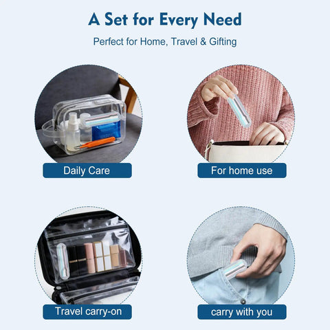 Five Color 360 Degree Rotating Nose Hair Trimmer Set With Double Sided Blades shown in various travel and use scenarios