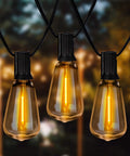 Close-up of 36 Foot Outdoor String Lights With LED Filament Bulbs Dimmable And Waterproof Shatterproof For Indoor Outdoor Decoration
