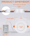 Product dimensions diagram of 4 Pack 4 Inch Swivel LED Recessed Light With Junction Box IC Rated Air Tight Ceiling Downlight 120V CRI 90