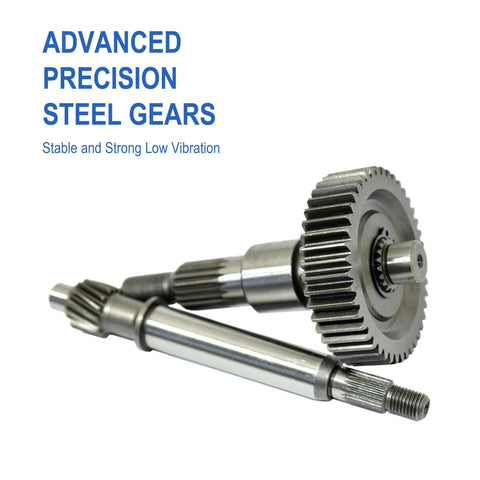 Bemonoc AC worm gear reducer side view; steel gears and 14mm output shaft