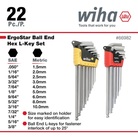 ErgoStar Ball End Hex L Key Set 22 Piece Inch And Metric Set Chrome Finish Durable L Key Holder Magnetic Ring Lock For Quick Secure Storage Grab And Go Convenience Pro Grade Tool Steel For Tough Jobs Everyday Maintenance And Mechanical Work