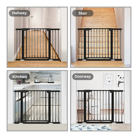 Extra Wide Baby Gate For Stairs And Doorways 30 Inches Tall With Three Extensions Adjustable 29.3 To 46 Inches in hallway, stairs, kitchen, doorway