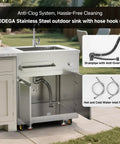 Stainless Steel Outdoor Kitchen Sink With Faucet Kit Hose Hookups Single Bowl Storage Brakes On Wheels Spice Rack All Weather Use Built To Last For RV Yard Garage Restaurants