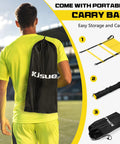 Person with carry bag showcasing Two Pack 20ft Agility Ladder Set For Parallel Footwork Drills, 40ft Total Speed Ladders With 12 Cones