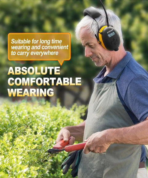 AM FM Radio Headphones With Digital Display, Noise Reduction Earmuffs, All Day Comfort Hearing Protection, Built In Radio Receiver, A Real Workhorse For Work Or Travel, Bright Yellow
