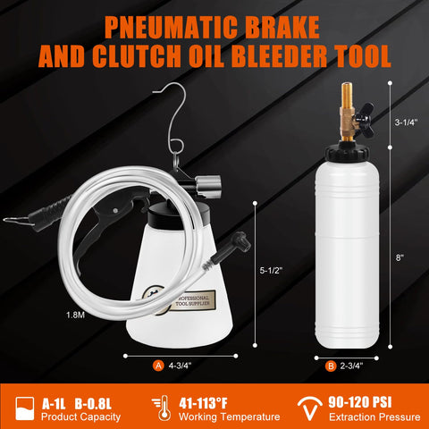 Pro Grade Pneumatic Brake Bleeder Kit For Cars Trucks And Motorcycles With Extractor And Refill Bottle Easy Brake Fluid Change