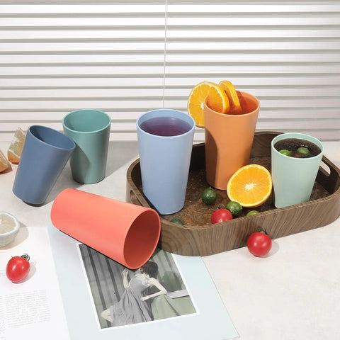 12 Piece Wheat Straw Cups Set With 6 Colorful 12 Oz Cups And 6 Colorful 20 Oz Cups Unbreakable BPA Free Reusable Plastic Drinking Cups