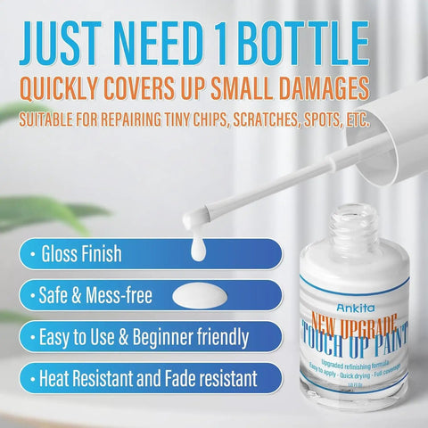 Antique White Porcelain Touch Up Kit For Sinks And Appliances, High Gloss Repair Paint bottle with brush and features list.