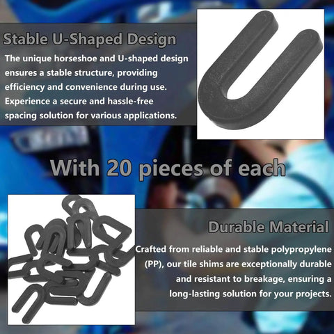 Heavy Duty Vehicle Lift Leveling Shim Kit With Grippy Polyethylene Wedges for Two And Four Post Stands showing U-shaped durable poly shims.