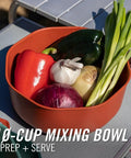 ComplEAT Outdoor Tableware Set For Camping And Hiking, 9-Piece Nestable Polypropylene Mixing Bowl with vegetables.