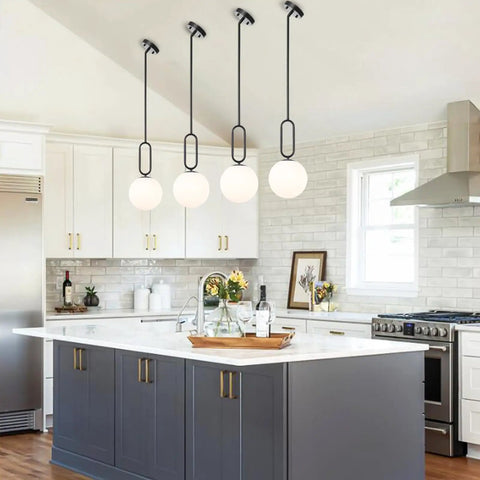 Industrial Pendant Lights Set Of 2 With Brushed Brass UFO Dome Shades And White Globe Glass Lamps For Kitchen Island