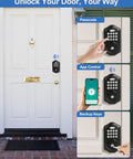Hassle Free Keyless Entry Door Lock With Glowing Backlit Keypad And Smart Bluetooth App Control In Classy Matte Black Finish on white door