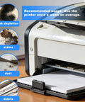 Printer with paper showing ink depletion, stains, dust, and debris. Usage tip for 30 Pack Printer Cleaning Sheets 11.2 X 8.26 In Universal Kit.