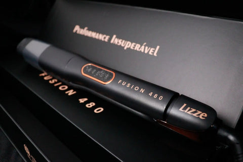 Fusion 480 Hair Straightener with high heat power, pro-grade tourmaline ceramic plates, close-up view on packaging.