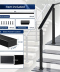 2 Pack 9 Ft Black Aluminum Handrail With Self Drilling Screws Aama 2604 Coated Heavy Duty Flat Deck Railing Solid Stair Guide Built Like A Tank Indoors Outdoors, showing included parts.