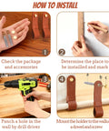 Installation steps for Six Piece Robust Leather Curtain Rod Holders With Universal Wall Mount Kits for Towel Bars and Fresh Home Decor Looks Featuring Zero Hassle Screws.