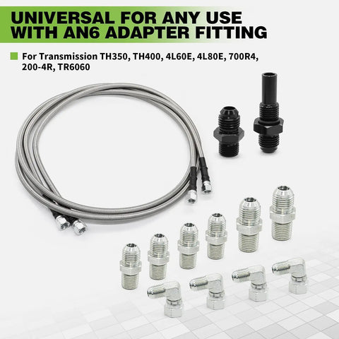 70 Inch Transmission Cooler Lines Kit With 6AN Hose Fittings Universal Fit For AOD C5 TH350 TH400 4L60E 4L80E 700R4 200 4R TR6060