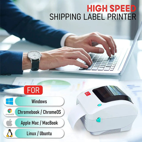 Solid 4x6 Direct Thermal Shipping Label Printer Plug And Play For Windows Mac Chromebook Android printing labels on desktop.