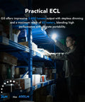 Person using G5 Rechargeable EDC Flashlight With Dual Light Sources And RGB Illumination, 400 Lumen Output, 82 Meter Beam in a dark storage room