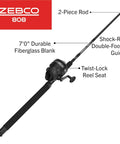 Spincast Reel And Fishing Rod Combo, 7 Foot Two Piece Rod With Size 80 Reel, Changeable Right Or Left Hand Retrieve, Black