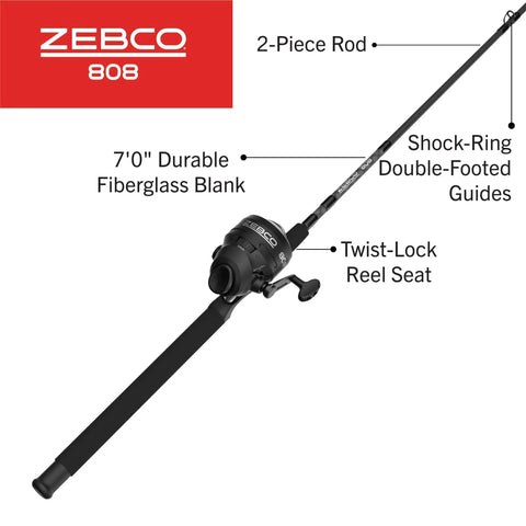 Spincast Reel And Fishing Rod Combo, 7 Foot Two Piece Rod With Size 80 Reel, Changeable Right Or Left Hand Retrieve, Black