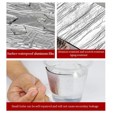 Heavy Duty Roof Underlayment Roll With Ice And Water Shield For Outdoor Foundations and Gutter Seals Self Adhesive Waterproof Membrane showing waterproof aluminum film and repair demonstration