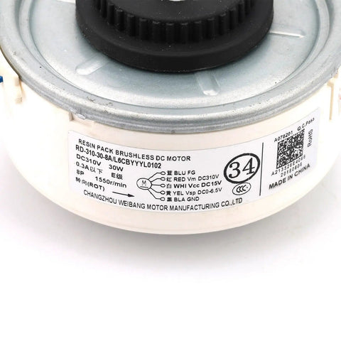 Brushless DC Motor Replacement For Panasonic Air Conditioners 30W RD 310 30 8A L6CBYYYL0102 label close-up