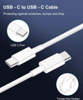 67W Three-Port USB C Car Charger With 3Ft Cable showing white USB-C to USB-C cable close-up on dark background