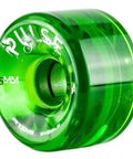 Close-up of a green 65x37mm Pulse outdoor quad skate wheel with 78A hollow core, designed for street and boardwalk cruising.