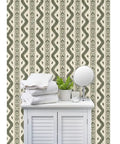 Killer Stripe Pattern Textured Leather Vinyl Wallpaper Rock Solid Commercial Grade Wallcovering For Offices Hotels And Restaurants Paste Required Pro Install in bathroom setting with towels and plants.