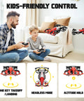 Father and son playing with Dual Mode Mini Indoor Drone And Flying Car For Kids 8 12 With 24 Track Set 360 Flips Altitude Hold.