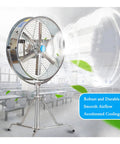 Heavy Duty Industrial Floor Fan With Waterproof Motor And Steel Blades, Dishes Out Serious High Velocity Airflow To Blast Through Warehouse Heat And Keep Outdoor Spaces Cool in a spacious indoor setting.