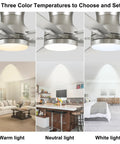 52 Inch Flush Mount Brushed Nickel Ceiling Fan With Light And Remote, Ultra Quiet DC Motor, Dimmable LED Light, 3 CCT display