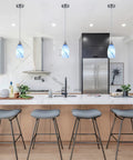 Three Pack Handblown Blue Marble Art Glass Pendant Lights For Dining Room Kitchen Foyer And Hallway Modern Fixture With Soft Ambient Glow Ideal For Home Decor hanging over kitchen counter