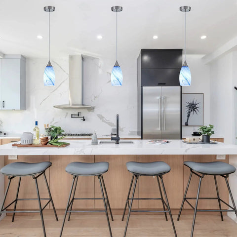 Three Pack Handblown Blue Marble Art Glass Pendant Lights For Dining Room Kitchen Foyer And Hallway Modern Fixture With Soft Ambient Glow Ideal For Home Decor hanging over kitchen counter