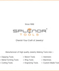 Splenor Tools logo and text about jewelry making tools including dapping, metal forming, and custom tools.