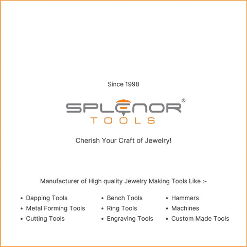 Splenor Tools logo and text about jewelry making tools including dapping, metal forming, and custom tools.