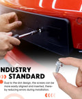 Person installing license plate with Bulk Pack Of 100 License Plate Screws 6mm X 16mm Slotted Hex Head Bolts for Cars
