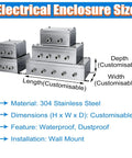 Stacked stainless steel enclosures with cable glands, showcasing customizable weatherproof junction boxes, suitable for wall mounting.
