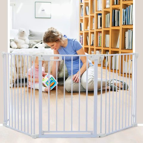 Extra Wide Baby Gate And Play Yard For Pets Or Kids, Adjustable From 35.8 To 78.74 Inches, 29 Inches Tall, Foldable Panels in living room