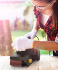 Person using 7 Amp Handheld Belt Sander With 3 x 21 Inch Belts, Dust Bag, And Beast Mode Variable Speed 120 To 400 RPM For Woodworking