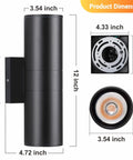 Dimensions of Two Pack Outdoor Wall Light With Slick Integrated LED Cylinder Up Down Lighting, 12W 2700K Warm White, Aluminum Matte Black