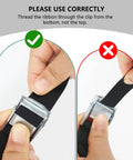 Correct and incorrect threading of Heavy Duty Ladder Safety Strap With Anchor Plate And Stainless Clip For Anti Slip Pole Strap On Rooftop Work.
