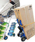 Lightweight Electric Hand Truck Stair Climber With Brushless Motor carrying heavy loads on stairs with boxes and water bottles.