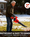 Man using Cordless Leaf Blower With M18 Battery System, High Power Brushless Motor on a snowy lawn