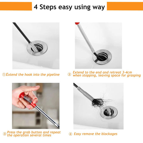 62 Inch Ultra Slim Drain Clog Remover Toilet Snake With Four Claw Grabber Spring, Flexible Plumbing Reacher Tool For Hair, Jewelry, Keys And Clothes, Cleans Kitchen Sink, Shower, Bathtub, Toilet, Sewer