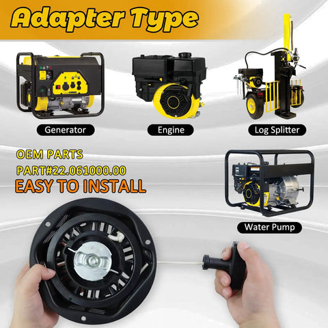 Heavy Duty Recoil Starter Compatible With Champion Generators 196cc 212cc 224cc Pull Start Assembly with adapter for generators, engines.